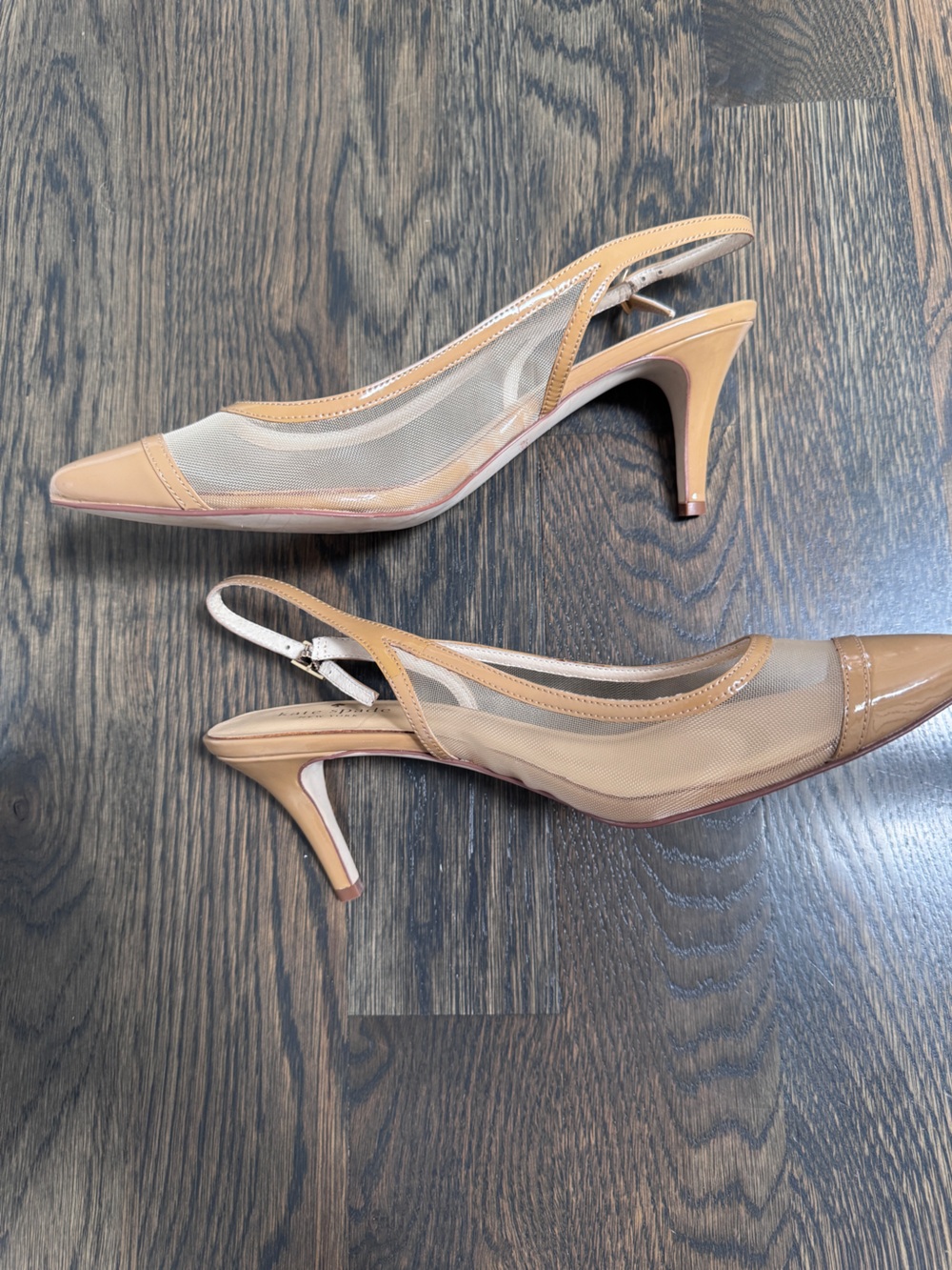 kate spade - Nude/Tan Mesh & Patent Leather Pointed-Toe Slingback Pumps - Picture 5 of 5